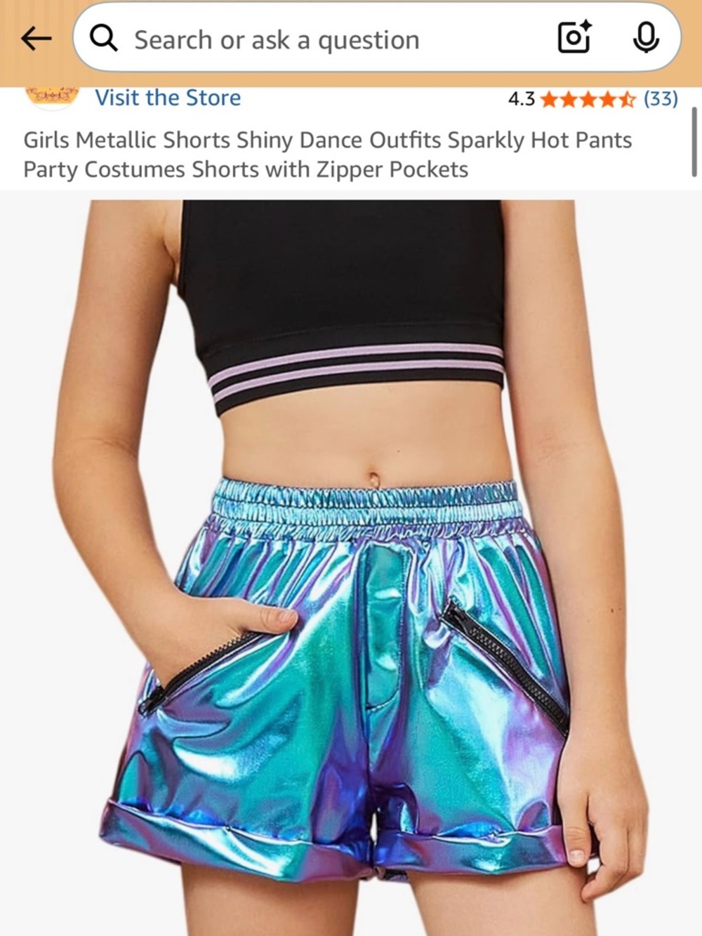 Iridescent Metallic Blue-Purple Girls Dance Shorts